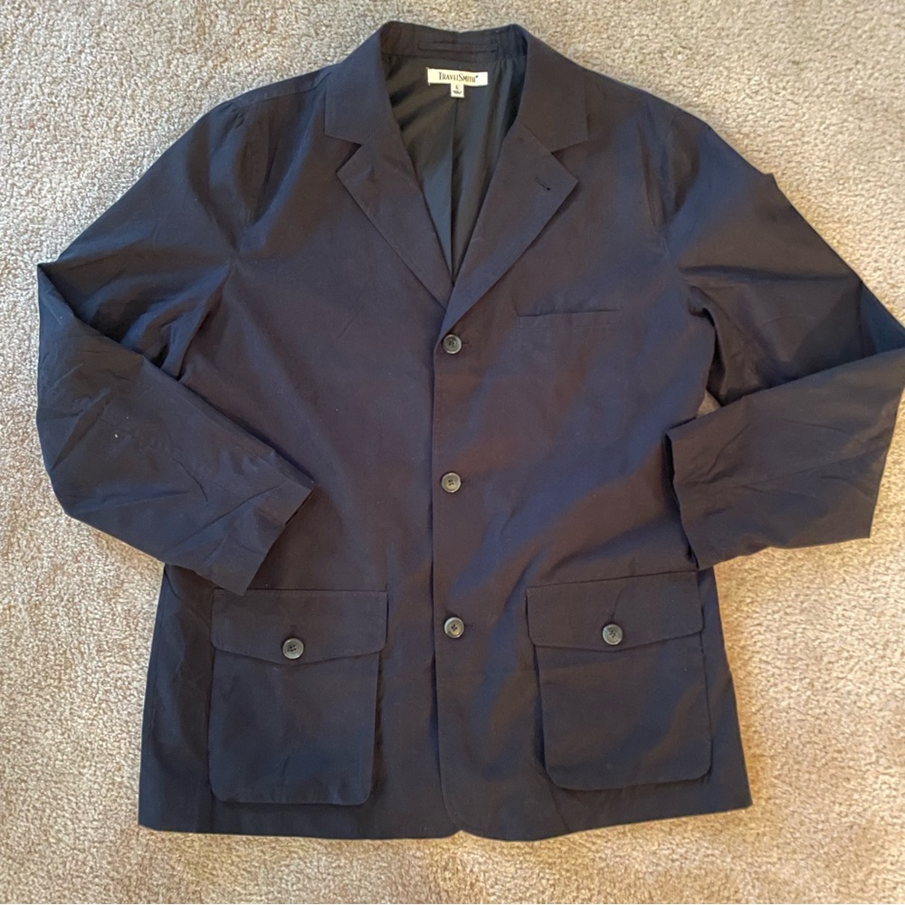 TravelSmith Men’s Navy Blue Travel Jacket Lightweight Utility Size L